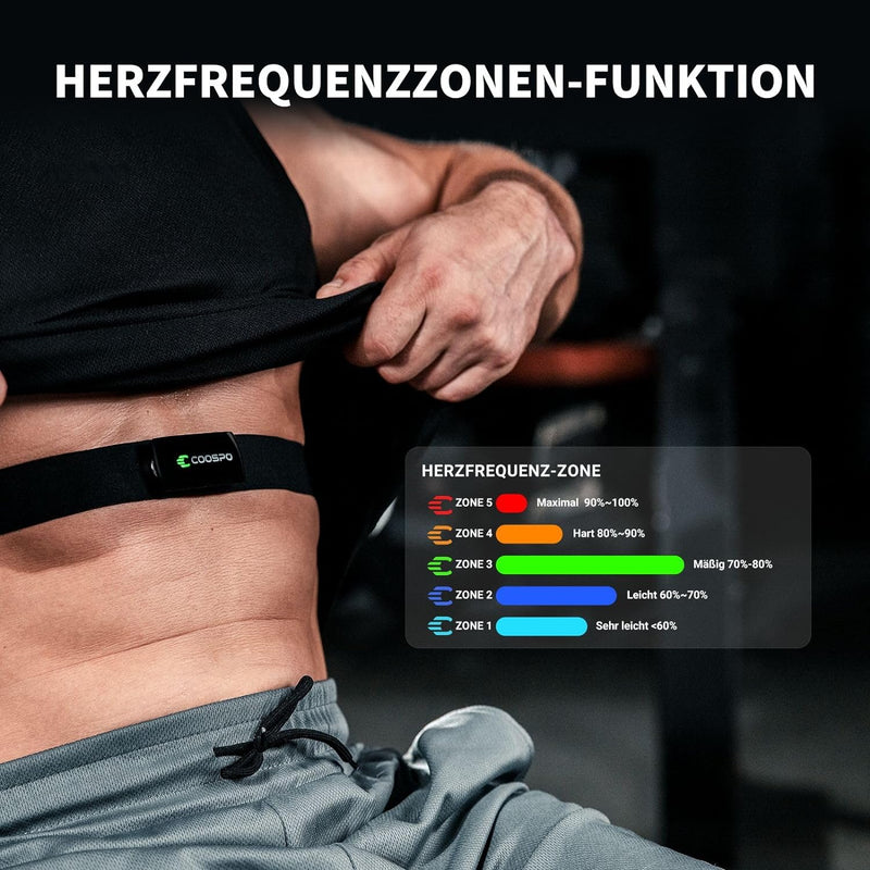 COOSPO H9Z Pulsmesser Brustgurt, Wiederaufladbare Bluetooth 5.0/ ANT+ Herzfrequenzmesser Brustgurt,