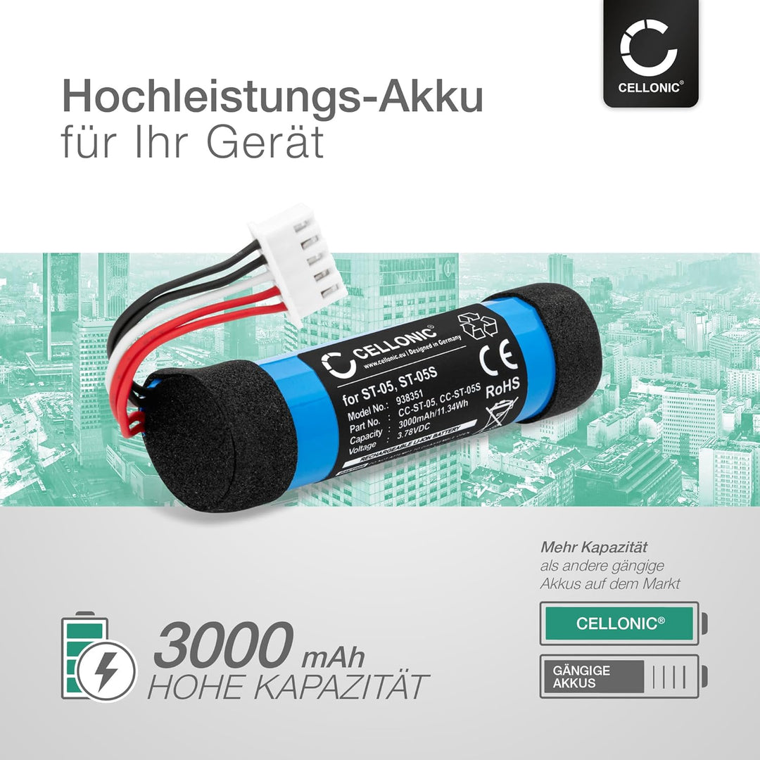 CELLONIC 1x Akku für Lautsprecher Kompatibel mit Sony SRS-XB21, ST-05 - (3000mAh, 3.78V)