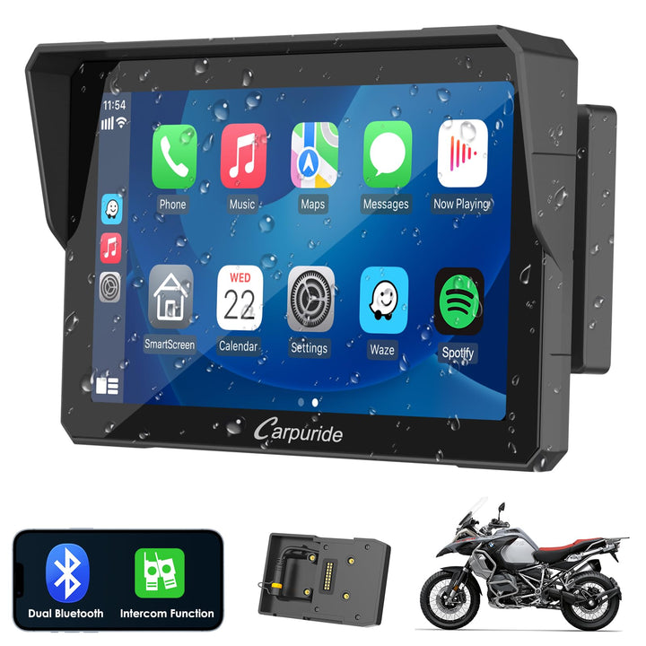 Carpuride W702B Pro Motorrad-Carplay-Bildschirm mit Halterung für BMW-Motorräder, Kabelloses CarPlay