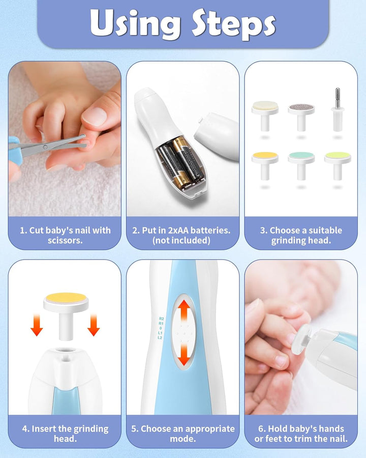 Lictin Baby Nagelfeile Elektrisch, Elektrische Nagelfeile mit 6 Schleifkopf, 26 in 1 Baby Nagelset m