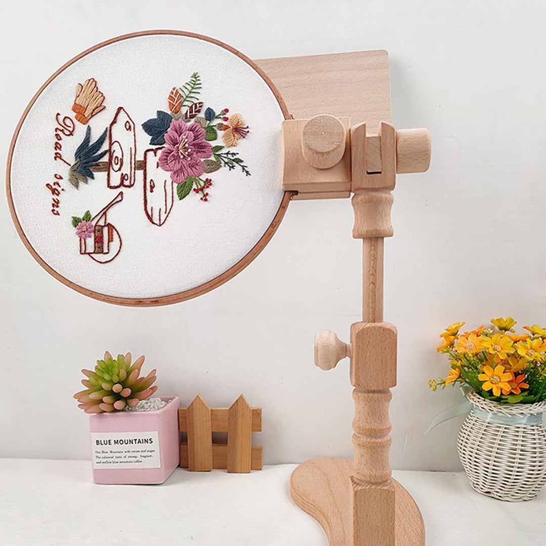 RoseFlower Kreuzstich Ständer Stickrahmen Holz Drehbarer Stickständer für Tisch Embroidery Hoop Stan