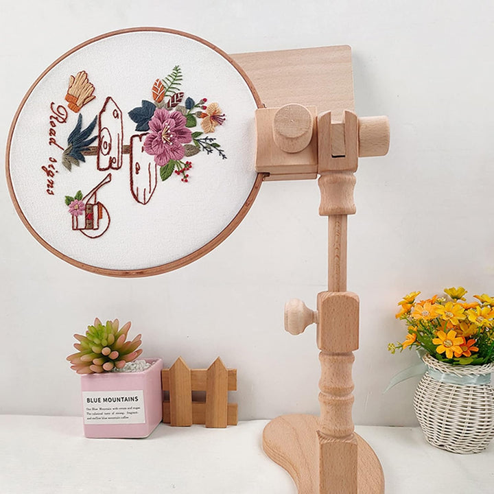 RoseFlower Kreuzstich Ständer Stickrahmen Holz Drehbarer Stickständer für Tisch Embroidery Hoop Stan