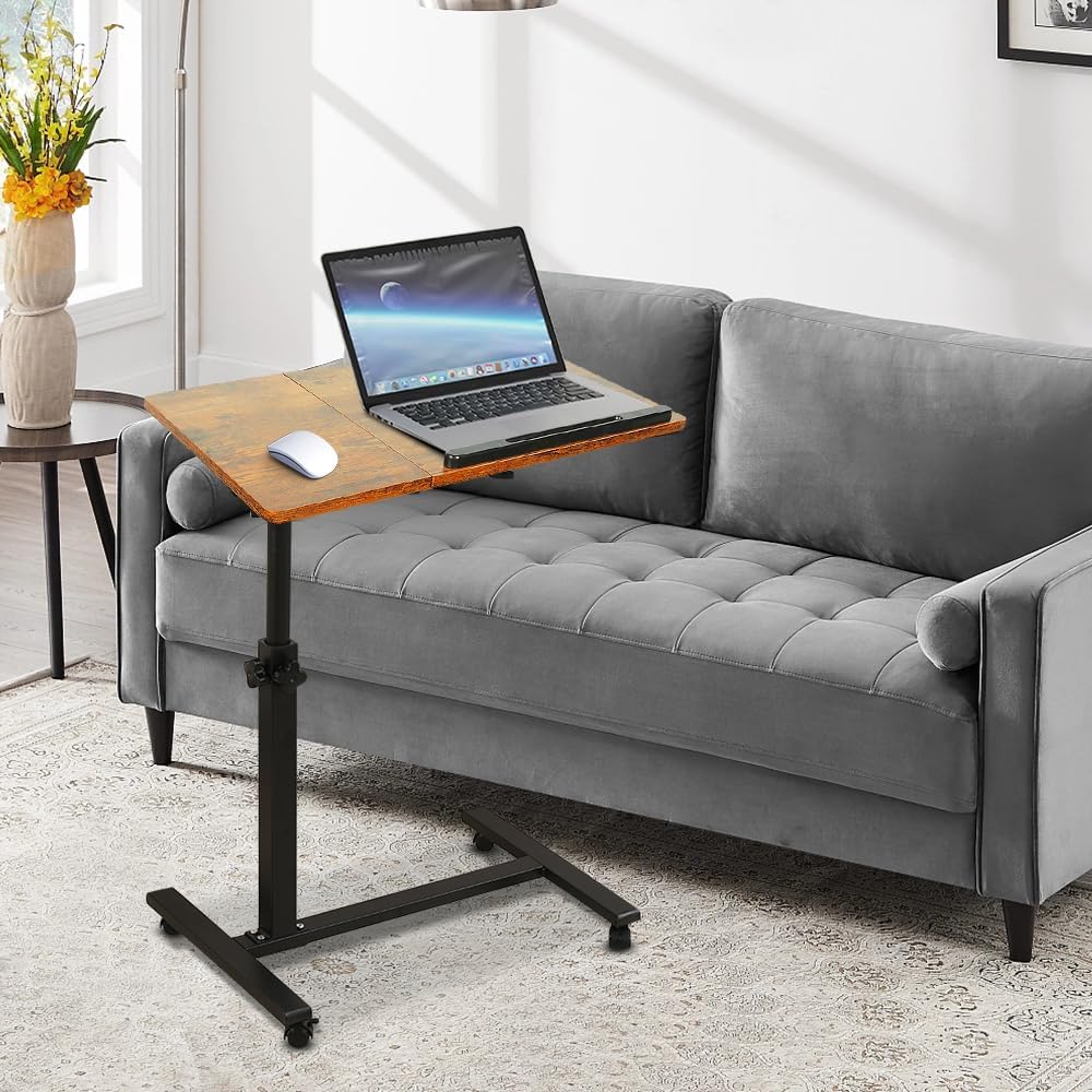 Betttisch mit Rollen, Betttisch für Laptop, Serviertablett für Sofa, Bremsen an beiden Hinterrädern,