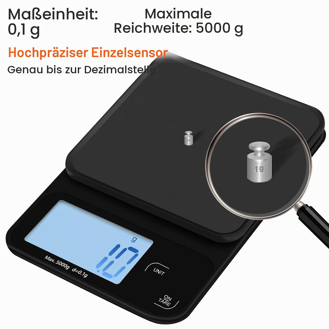 Elektronische Kaffeewaage, 5kg/0.1g Multifunktionale Küchenwaage Digital, Digitale Küchenwaagen Wand