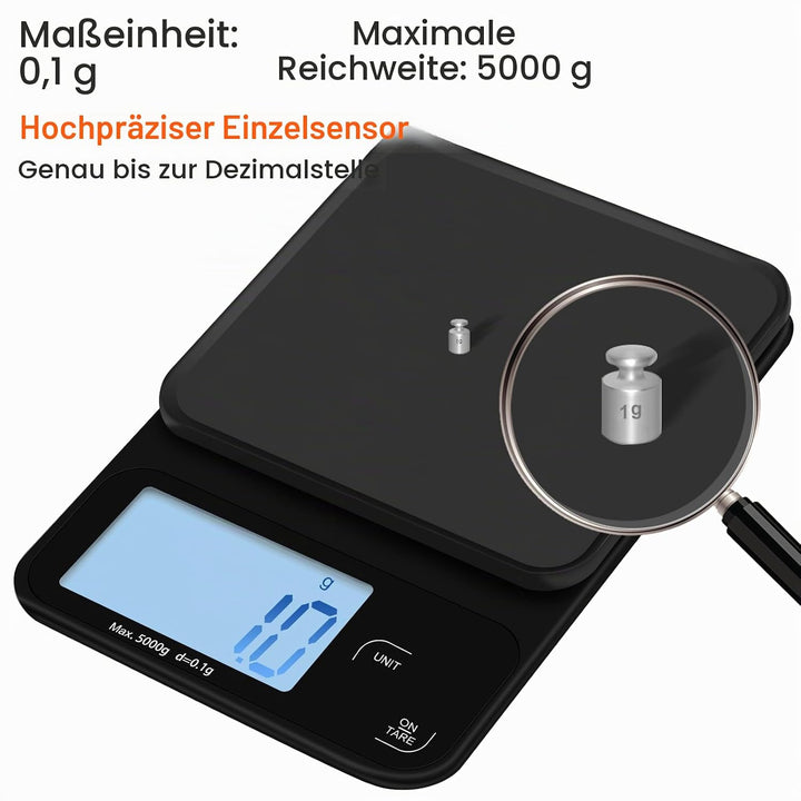 Elektronische Kaffeewaage, 5kg/0.1g Multifunktionale Küchenwaage Digital, Digitale Küchenwaagen Wand
