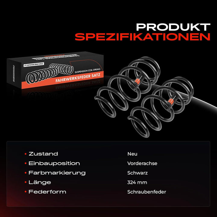 Frankberg 2x Federn Fahrwerksfeder Vorderachse Kompatibel mit Fiesta VI CB1 CCN 1.25L 1.4L 1.6L Schr