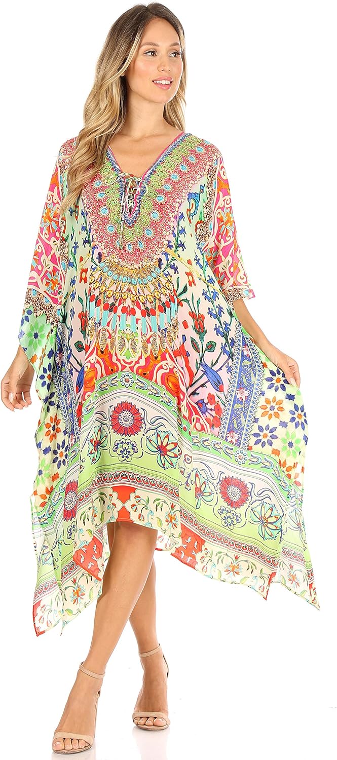 Sakkas Kristy lang hoch Leichte Kaftan Kleid/Vertuschung mit V-Ausschnitt Juwelen Einheitsgrösse Tm2