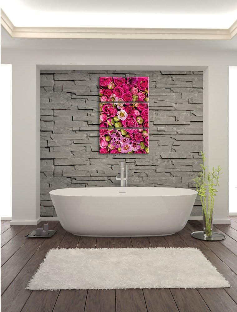 Pixxprint Rosa Rote Rosen als Leinwandbild - Grösse: 3-Teilig (120x80cm) - Wandbild - Kunstdruck - f