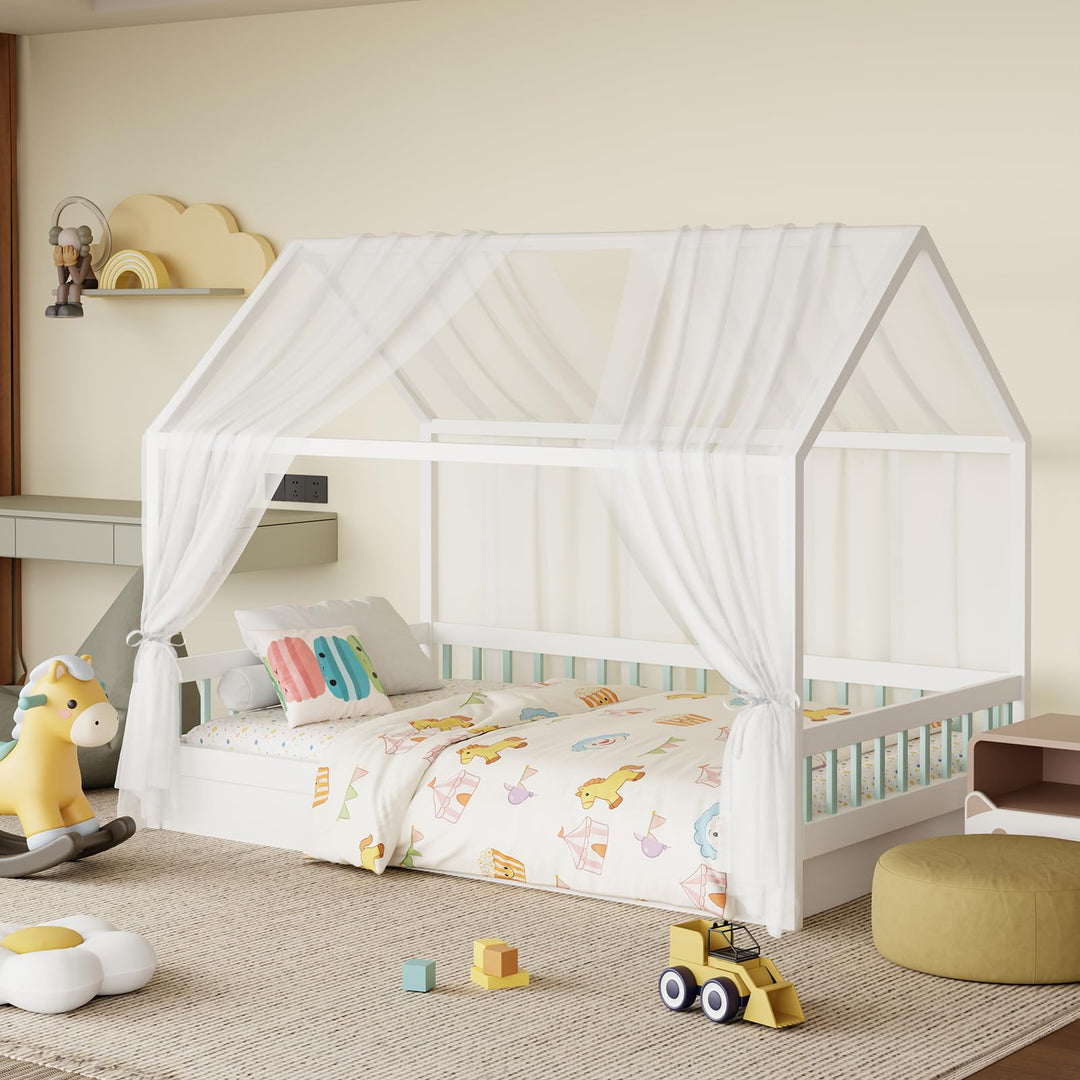 GFCC Hausbett Himmel Vorhänge 2er Set, Tüll Betthimmel Himmelbett für Hausbett Deko & Himmel für Kin