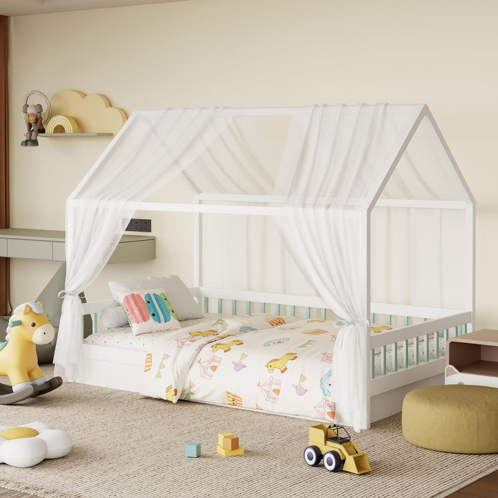 GFCC Hausbett Himmel Vorhänge 2er Set, Tüll Betthimmel Himmelbett für Hausbett Deko & Himmel für Kin