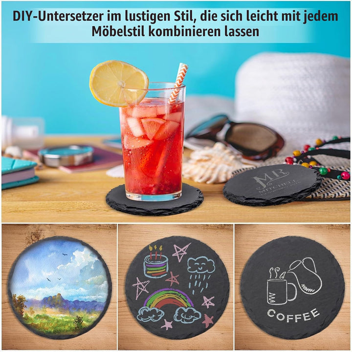 24 Stück runde Schiefer-Getränkeuntersetzer, VIBRATITE 10,2 cm, schwarzer Schieferstein-Untersetzer