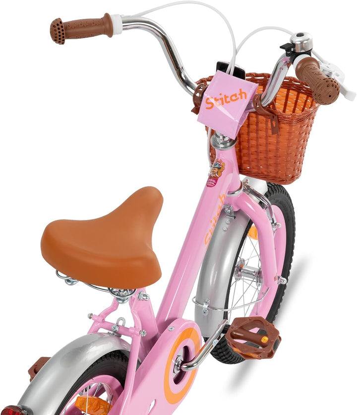 STITCH Retro 12/14/16/18 Zoll Kinderfahrrad für 2-8 jährige Mädchen, Kinderfahrrad mit Frontkorb & S