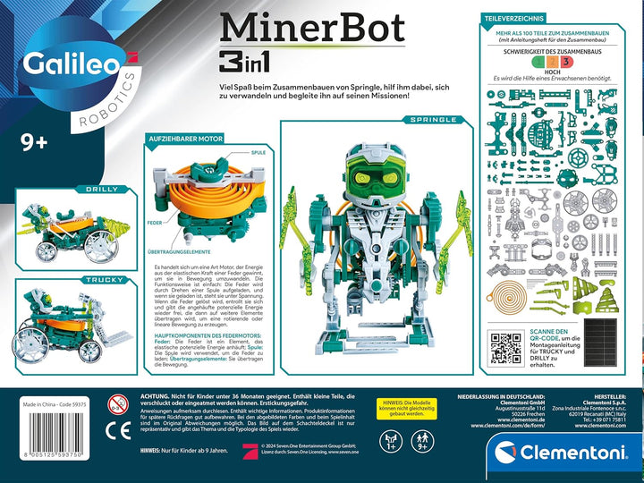 Clementoni Galileo MinerBot 3 in 1 Robotik-Set - DREI humanoide Roboter - Robotik Modellbausatz - Sp