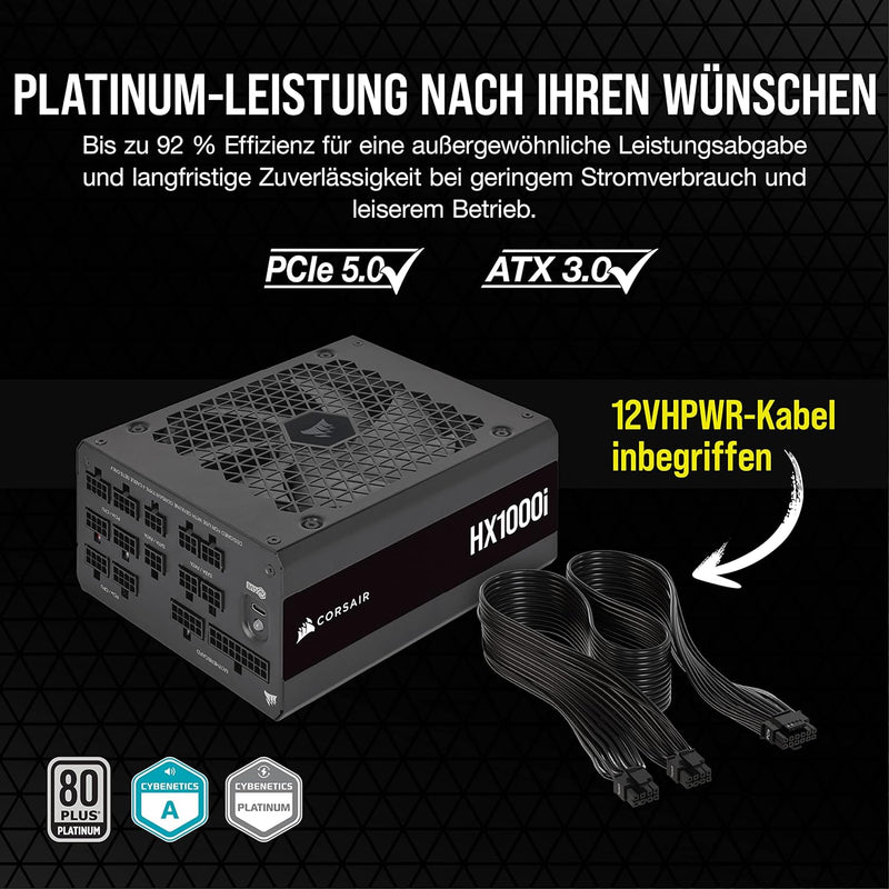 Corsair HX1000i Vollmodulares, Extrem Geräuscharmes ATX-Netzteil - ATX 3.0- Und PCIe 5.0-kompatibel