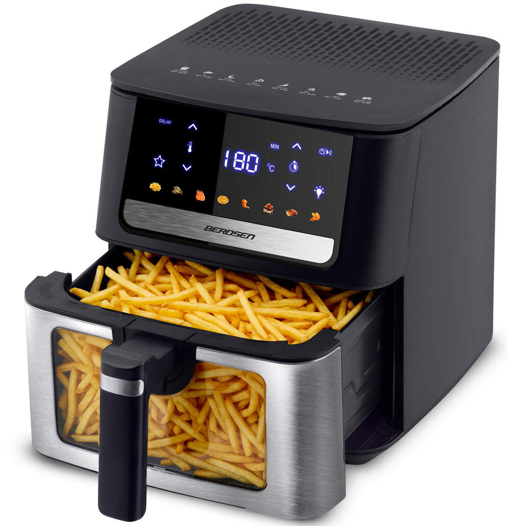 Berdsen Heissluftfritteuse XL 6,5L - Airfryer mit Sichtfenster und Touchscreen - 1700W - 8 Programme