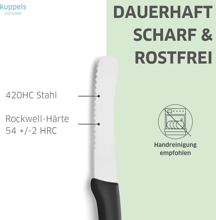 Kuppels SOLINGEN Retro Frühstücksmesser Set 3 teilig mit Wellenschliff Schwarz, Scharfes Küchenmesse