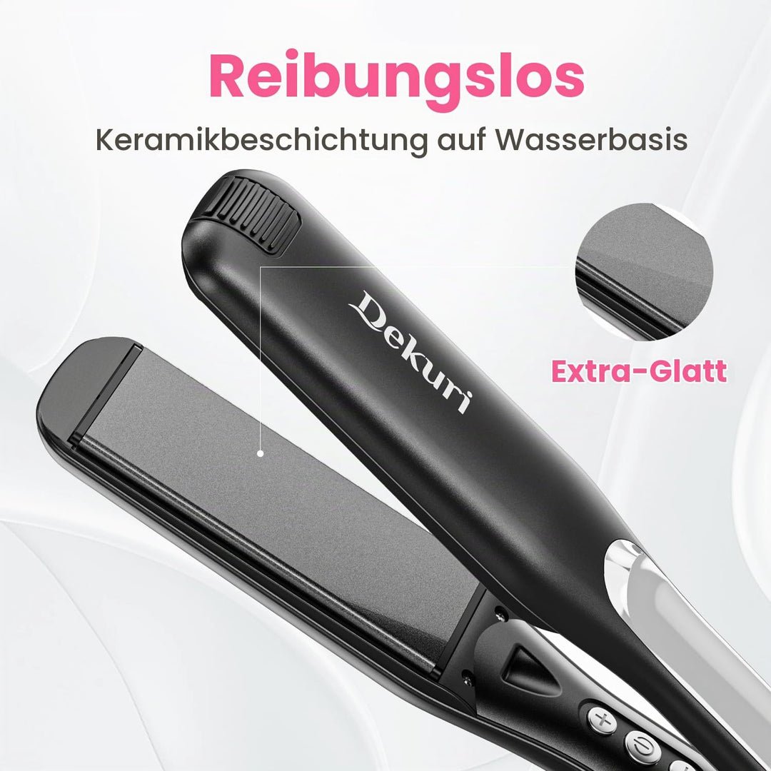 Dekuri Glätteisen, 42 mm breite Platten, wasserbasierter Keramik-Glätteisen Locken und Glätten, Haar