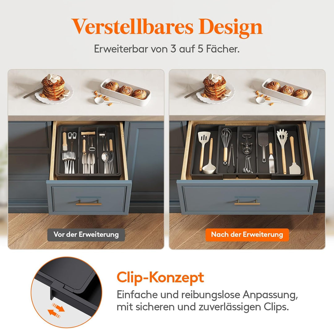 Lifewit Besteckkasten für Schubladen, erweiterbarer grosser Besteckkasten für die Küche, verstellbar