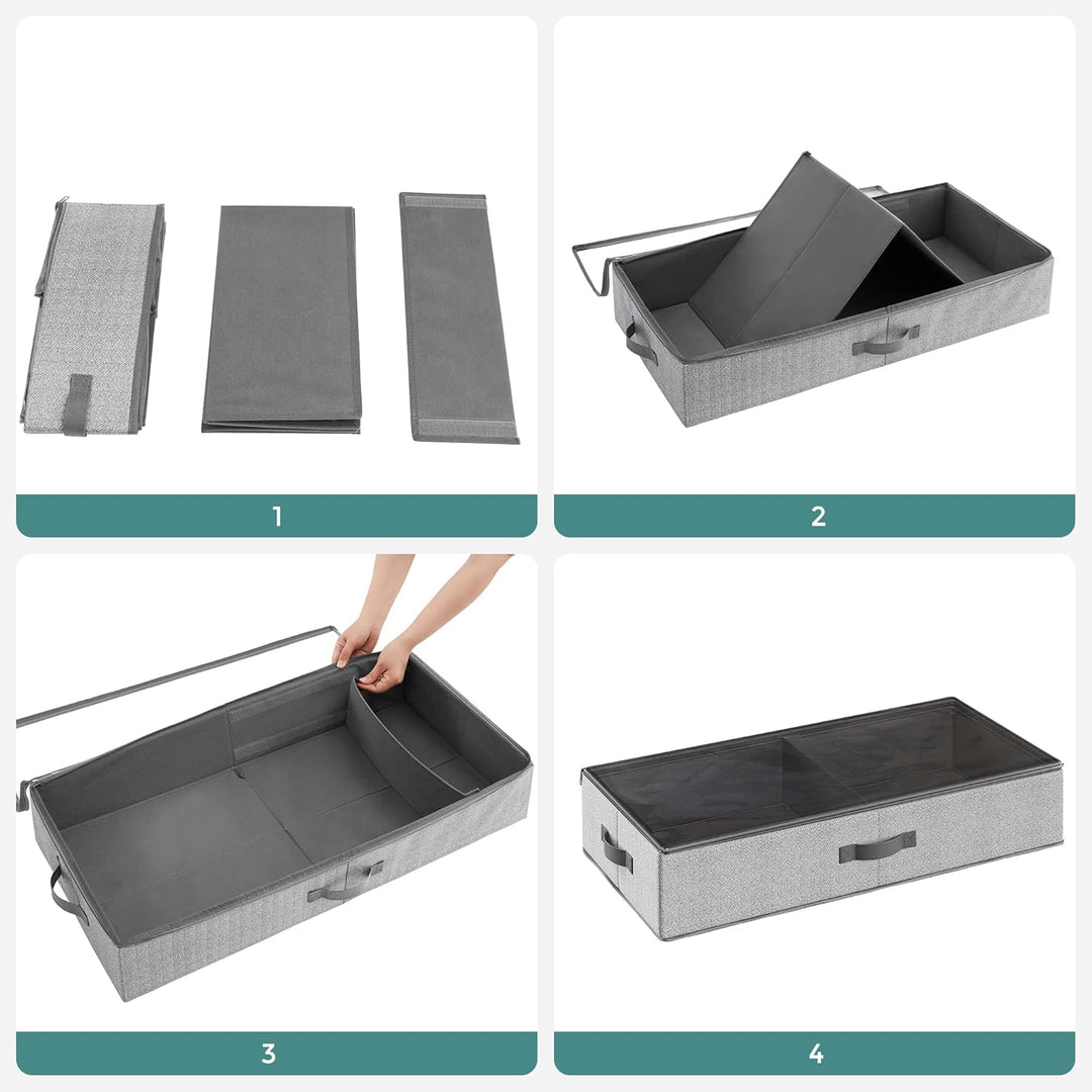 SONGMICS Unterbettkommode, 2er Set, Unterbett Aufbewahrungsbox mit Sichtfenster, Faltbarer Organizer