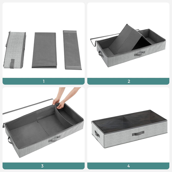 SONGMICS Unterbettkommode, 2er Set, Unterbett Aufbewahrungsbox mit Sichtfenster, Faltbarer Organizer