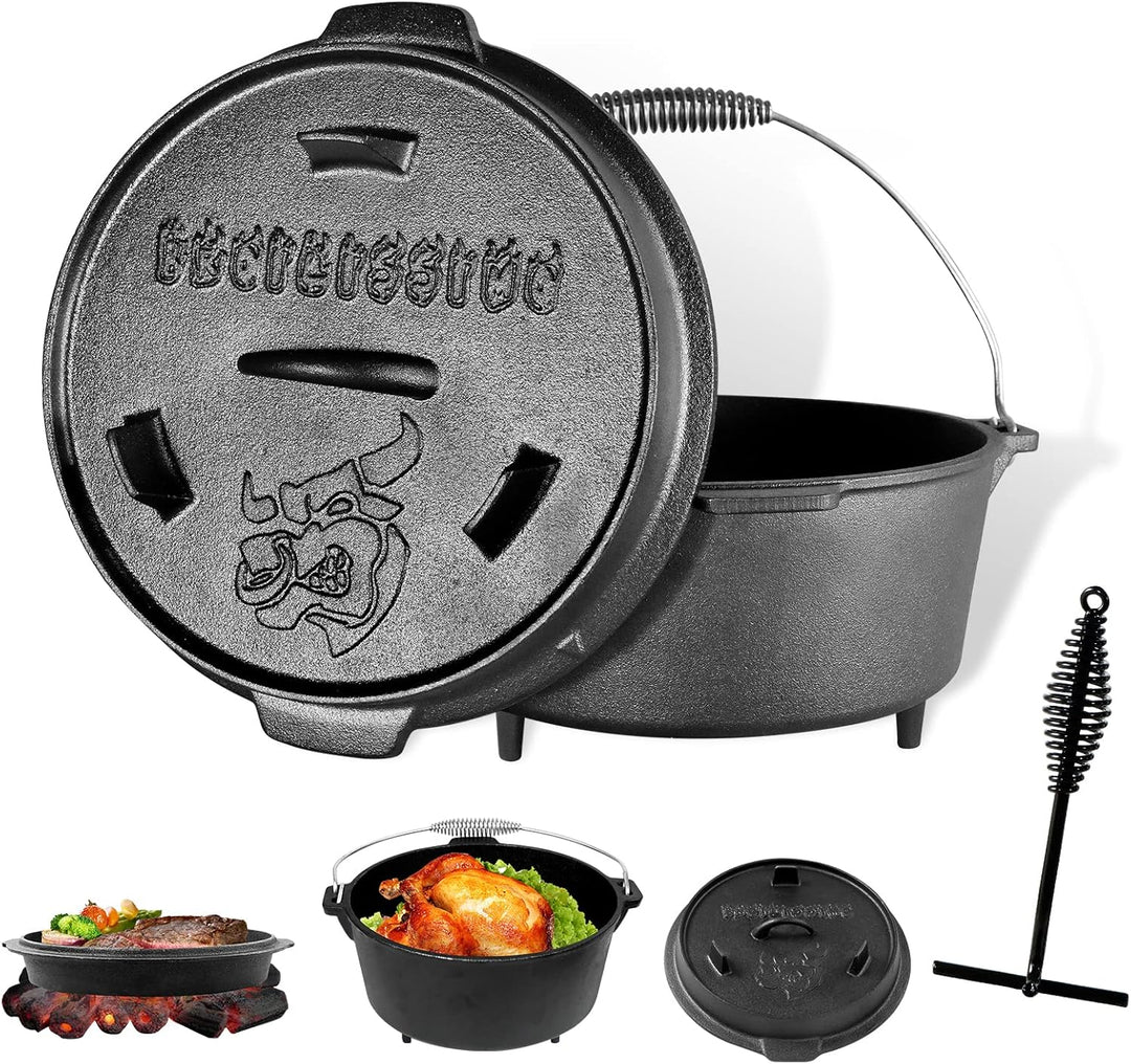 CCLIFE Dutch Oven Set 4/6/9 Liter Gusseisen Grilltopf mit Feuertopf Gusseisen Topf für Grill Camping