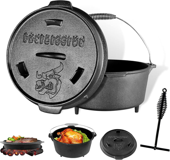 CCLIFE Dutch Oven Set 4/6/9 Liter Gusseisen Grilltopf mit Feuertopf Gusseisen Topf für Grill Camping