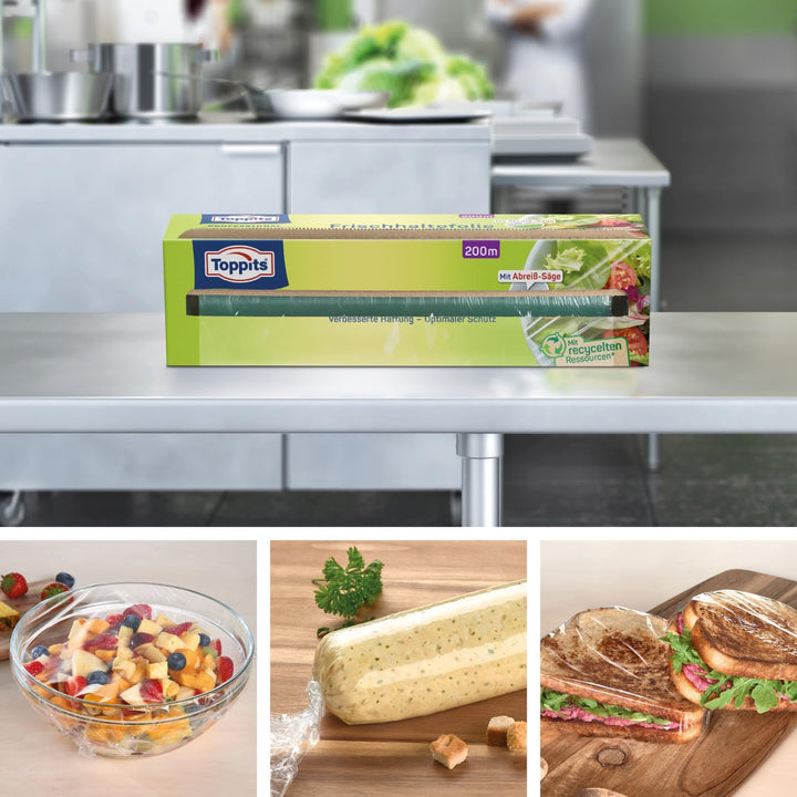 Toppits Frischhaltefolie 200 m in 45 cm Breite, 1er Pack (1 x 1 Stück) XL, inkl. Abreishilfe