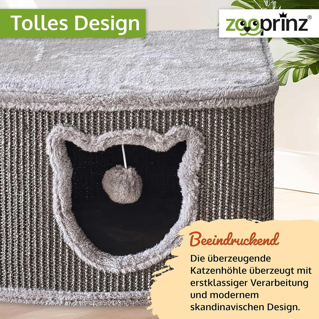 zooprinz Premium Katzenhaus – Katzenkorb für Katze – mit dicken Sisal Wänden an der Katzenbox – Höhl