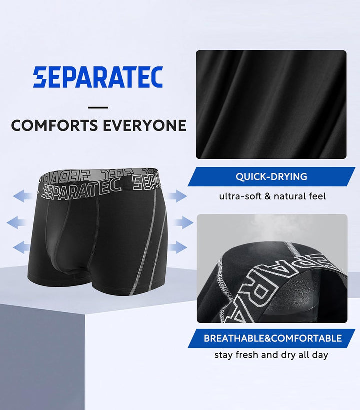 Separatec Herren Boxershorts Glattes Bambus Rayon mit getrennten Beuteln Unterwäsche 3er Pack Boxers