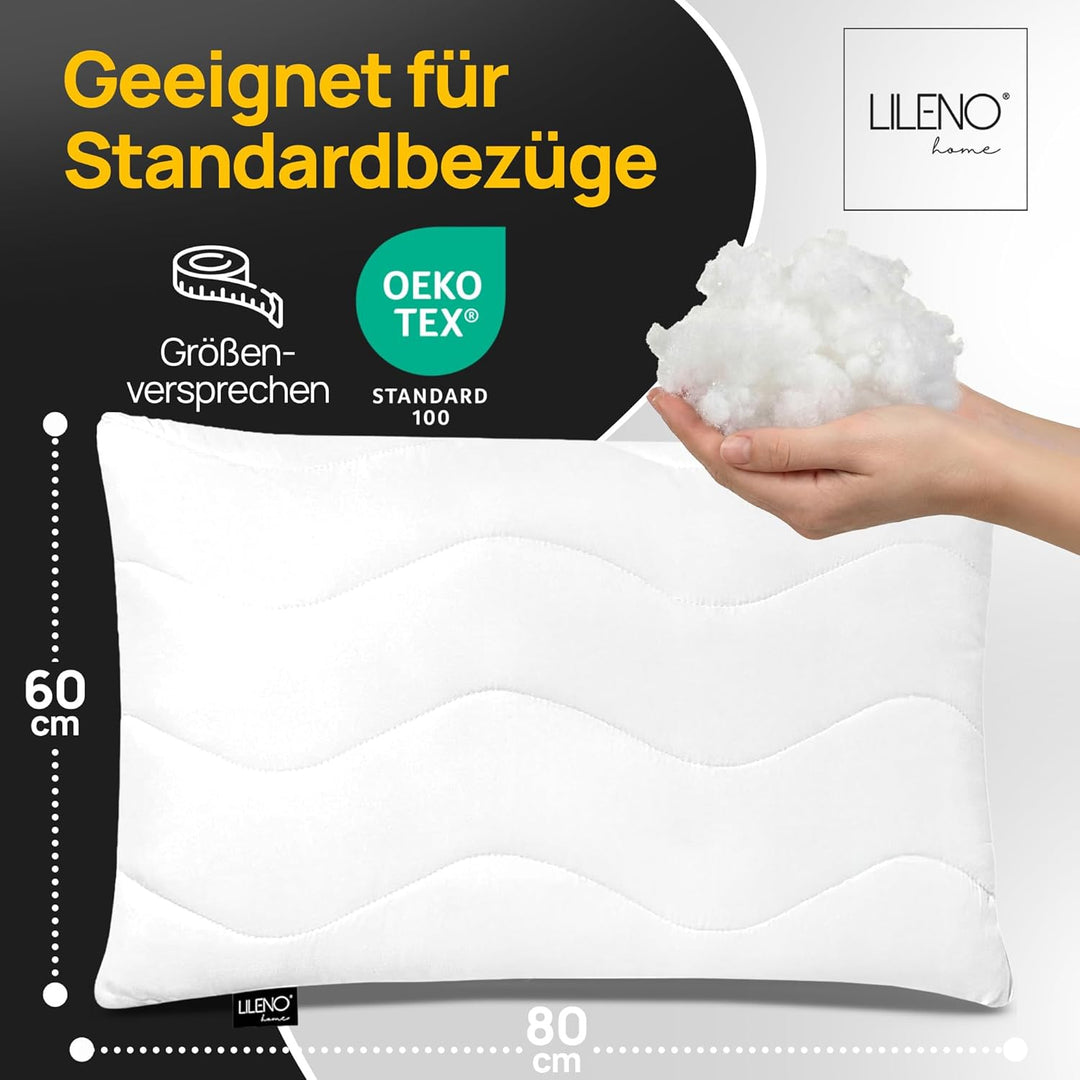 LILENO HOME Kopfkissen 60x80 cm [2er Set] als Kissen-Füllung - Bett oder Deko Kissen mit Reissversch
