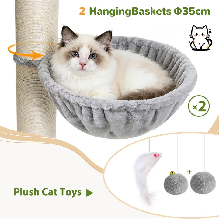 Globlazer Kratzbaum Dicke Stämme 11CM für Grosse Katzen mit 2 Extragross Katzenhaus 50*35*30cm, Ausr