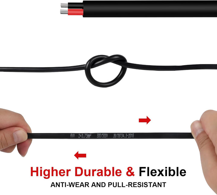 AOHEWEI 5 Meter 16AWG 2-adriges Kabel, 2x1,5 mm² flexibles verseilte verzinnte Kupferkabel, 5V/12V/2