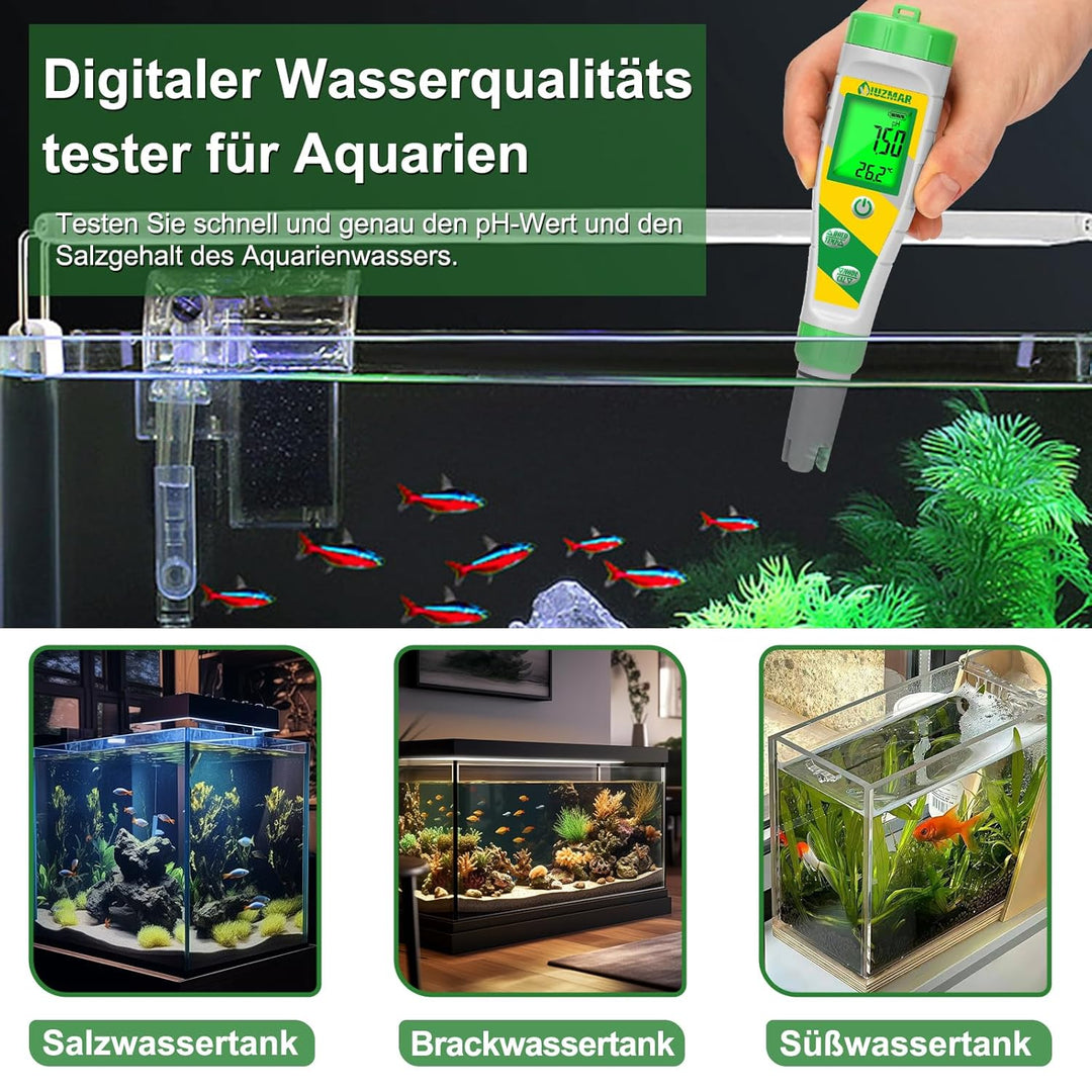 Digitales pH messgerät, Pool-Salztester, 5-in-1 pH Salz TDS EC messgerät, Salzgehalt und pH-Meter fü