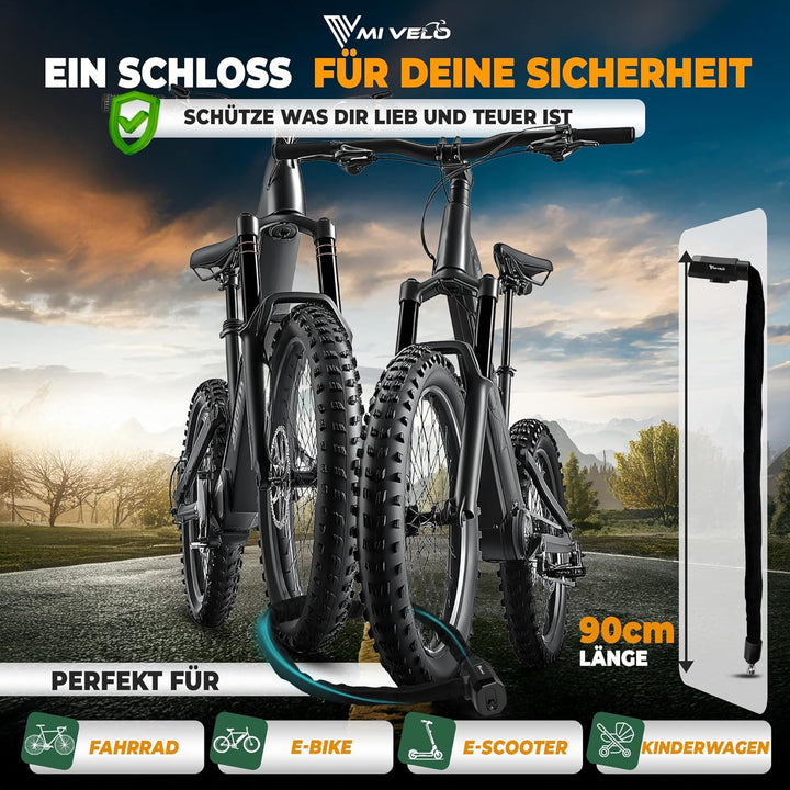 MIVELO Fahrradschloss Kettenschloss hohe Sicherheit - Schloss Fahrrad mit 6mm Vierkant-Kette I Radsc