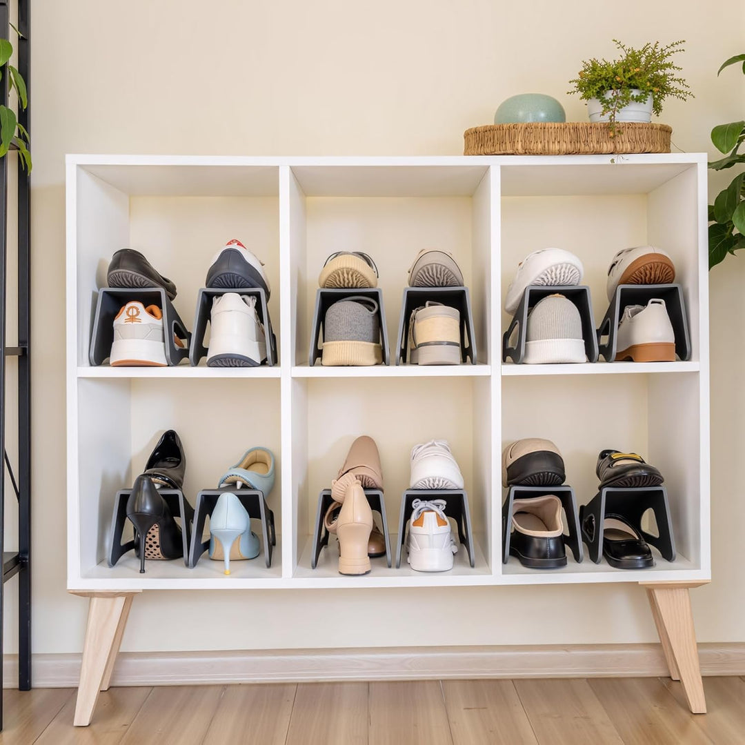 10 Stück Schuhstapler Platzsparend, Doppelschicht Schuhsortierer für Schrank &Schuhschrank, Rutschfe