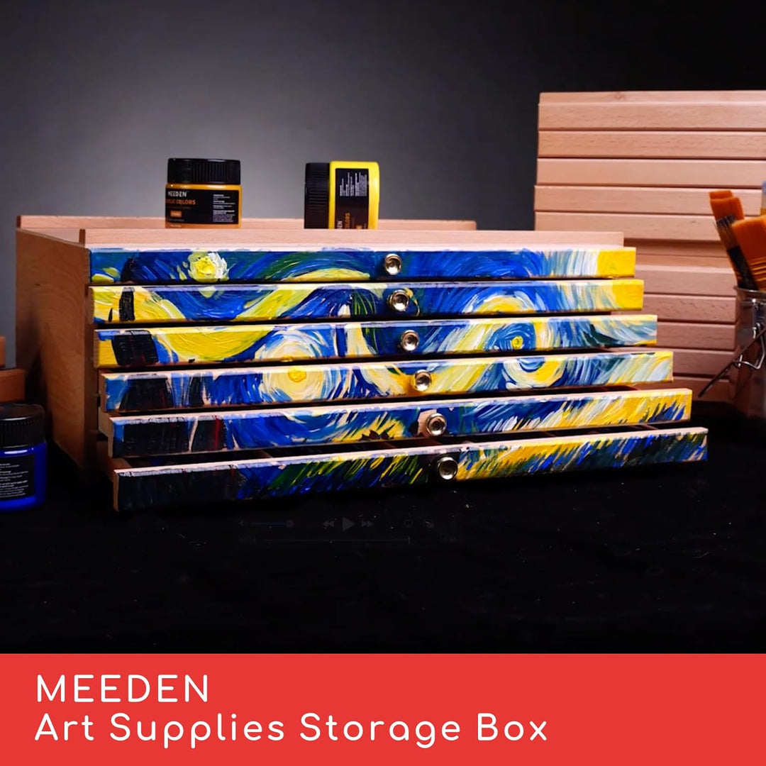 MEEDEN Aufbewahrungsbox für Künstler, 6 Schubladen, tragbar, Buchenholz, für Künstler und Pinsel, Au