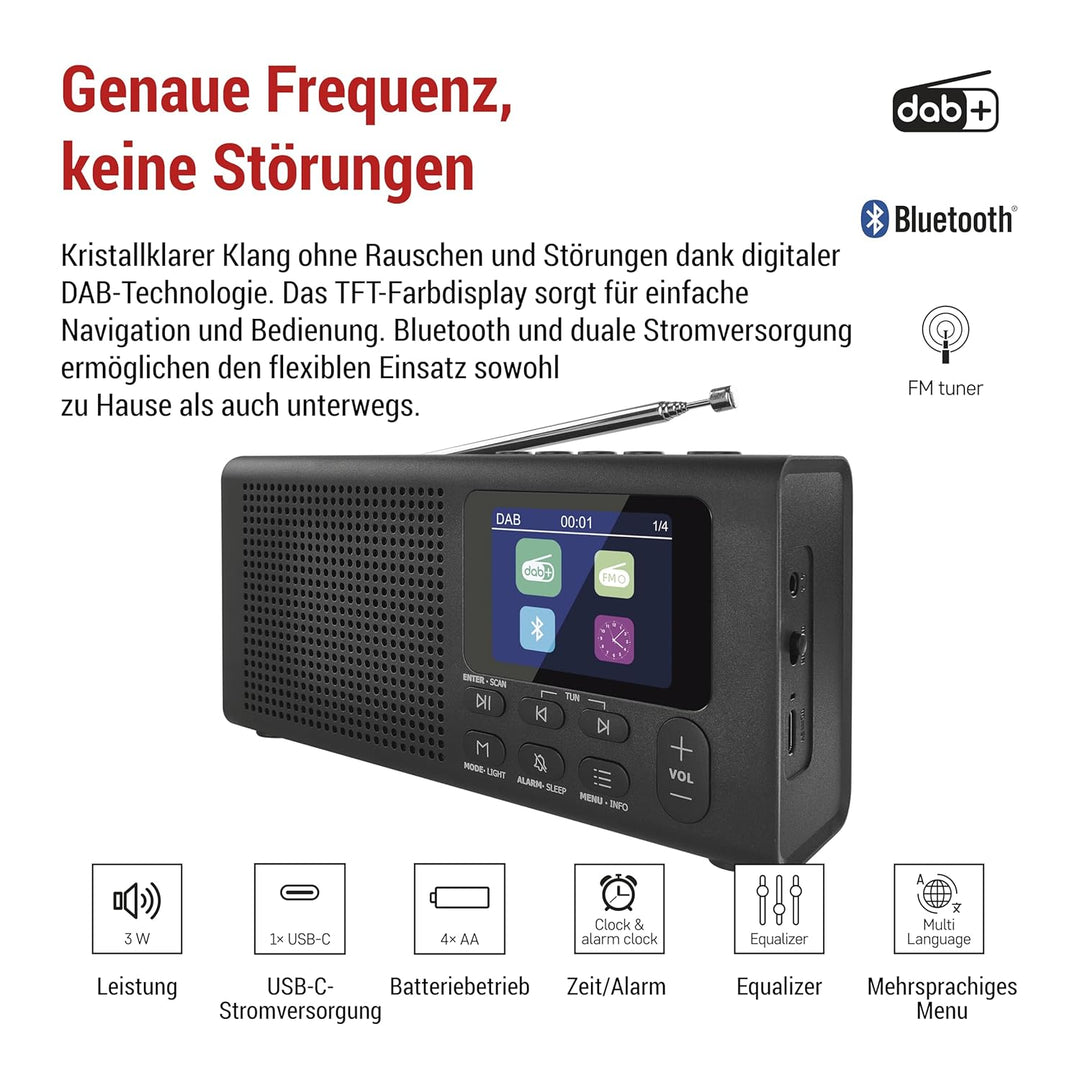 EMOS - DAB+ Radio mit Bluetooth und Dual-Stromversorgung - tragbares Digitalradio mit Wecker, Sleept