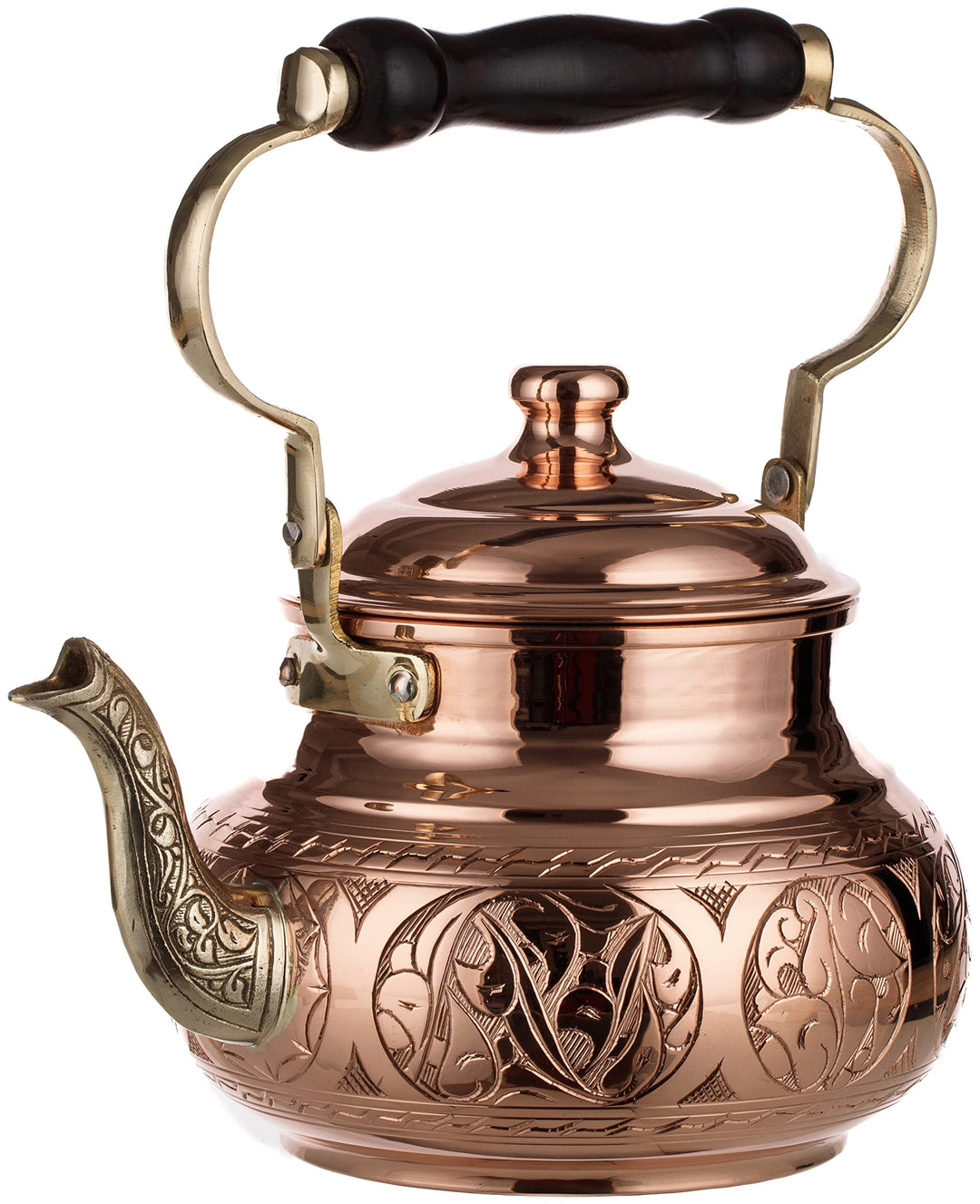 DEMMEX Teekanne mit Gravur, handgefertigt, 1 mm dick, unbeschichtetes Kupfer, 1,6 l