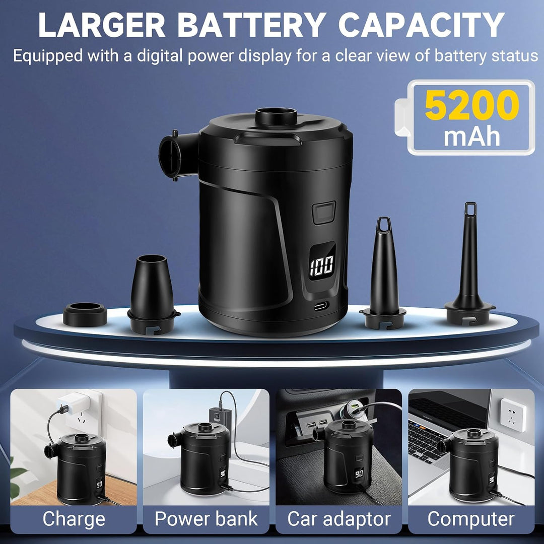 Elektrische Luftpumpe, 5200mAh Wiederaufladbare Akku Luftpumpe, Schnell Inflator mit 4 Luftdüsen, Mi