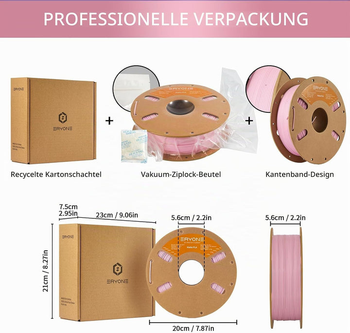 ERYONE Matte PLA 3D Drucker Filament 1.75mm, Massgenauigkeit +/- 0.03 mm, 1 kg 1 Spule, Matte Rosa