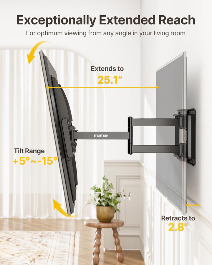 monTEK Heavy Duty TV Wandhalterung für 50–100 Zoll Fernseher bis 75 kg, Full Motion Wandhalterung Fe