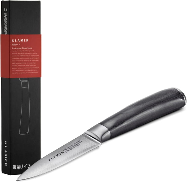 KLAMER Damast Schälmesser 8,6 cm, Obst- und Gemüsemesser, 6cm kleines Messer aus japanischem Stahl,