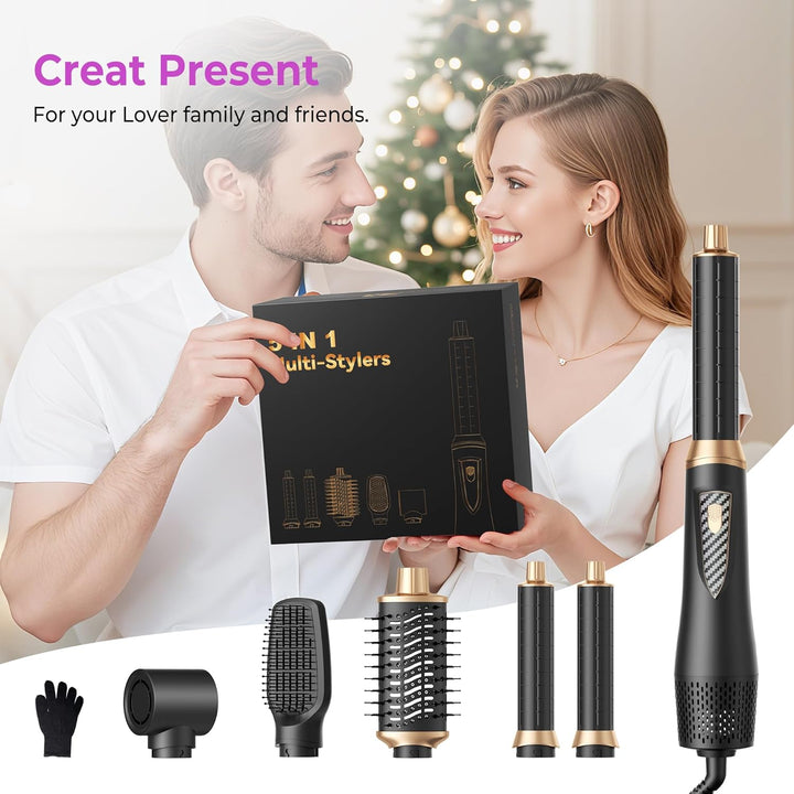 Neue Airstyler 5 in 1 Hairstyler Set, Ionen Föhnbürste mit 30mm Warmluft-Lockenstab | 1000W Haartroc