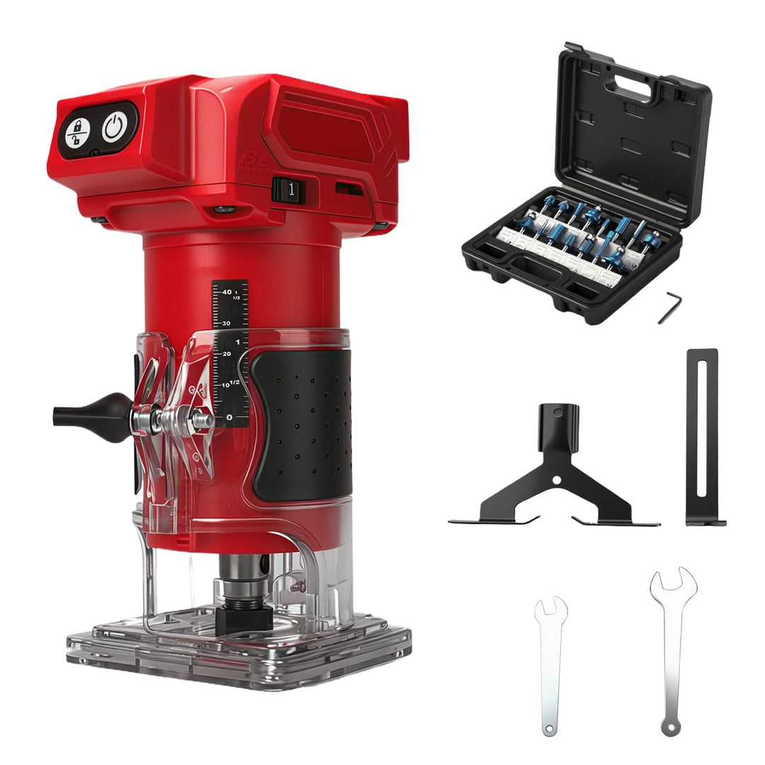Akku Oberfräse kompatibel mit Milwaukee 18V-Akku (ohne Akku), 800 W bürstenloser Holztrimmer mit 100