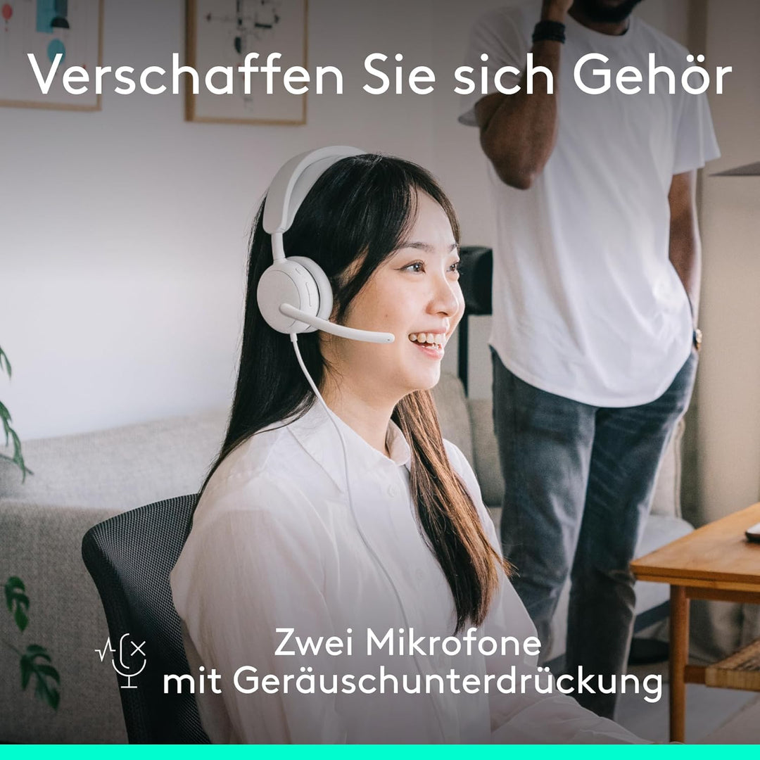 Logitech Zone Wired 2 – Headset mit Geräuschunterdrückung und Adaptive Hybrid-ANC, USB-C mit USB-A-A