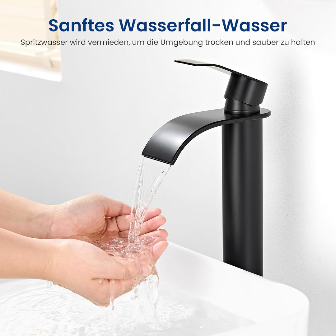 CECIPA Wasserhahn Bad Schwarz, Edelstahl Waschtischarmatur mit Auslauf Höhe 245 mm, Einhandmischer A