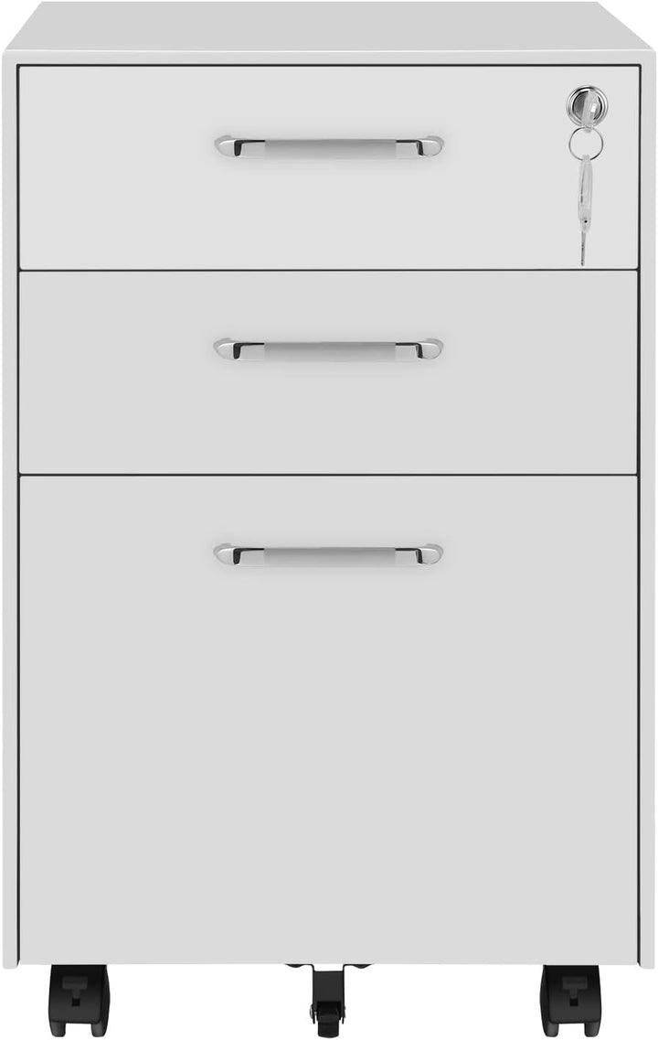 SONGMICS Rollcontainer, unter Schreibtisch, Aktenschrank mit Schubladen, Büroschrank mit Rollen, für