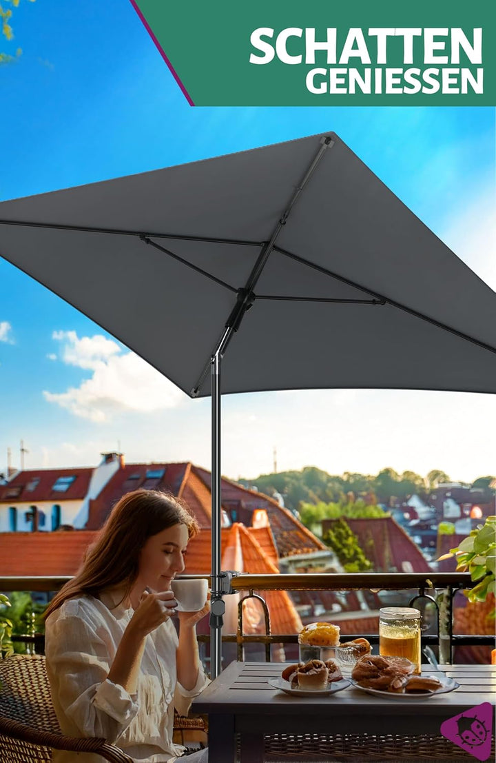 Menz Sonnenschirm Balkon Anthrazit, inkl. Sonnenschirmhülle - UPF 50+ Sonnenschirm rechteckig 190 x