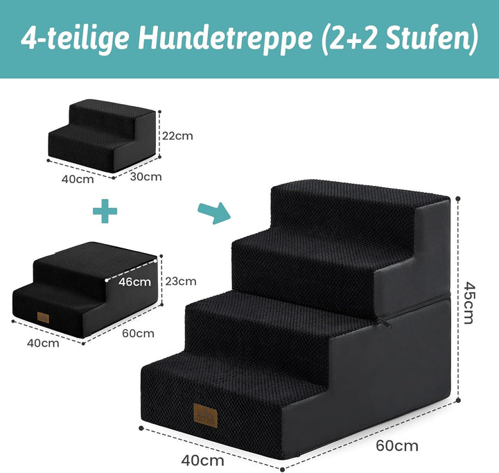Hundetreppe 4 Stufen 45cm Hoch, 2-in-1 Hundetreppen für Kleine Hunde Alte Katzen, Faltbare Haustiert