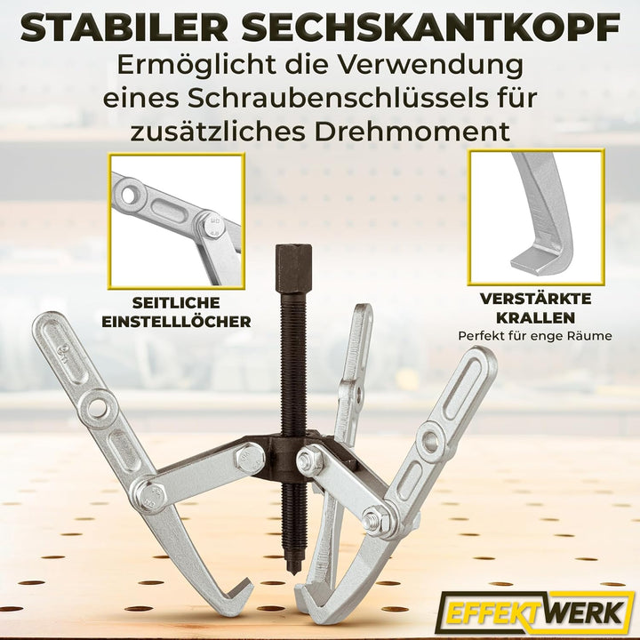 EffektWerk – 3-Backen-Zahnradabzieher – 6 Zoll / 15 cm – Radlager-Entfernungsset für feste Riemensch